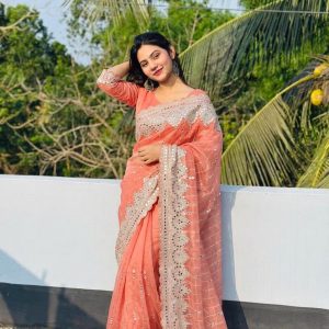 চমক পার্টি শাড়ি (পিচ পিংক)